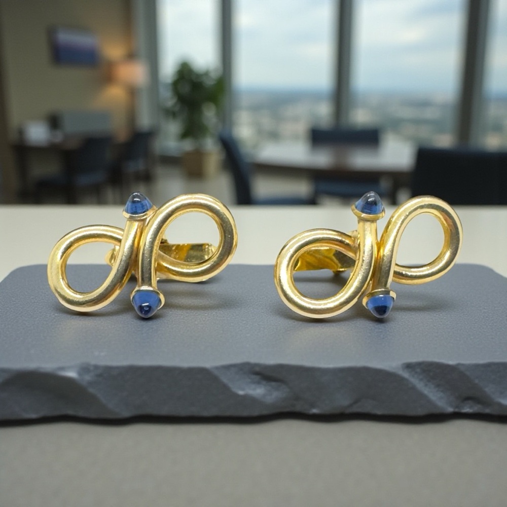Vintage Unisex MCM Anson Gold Filled Infinity Blue Cabochon Cufflinks